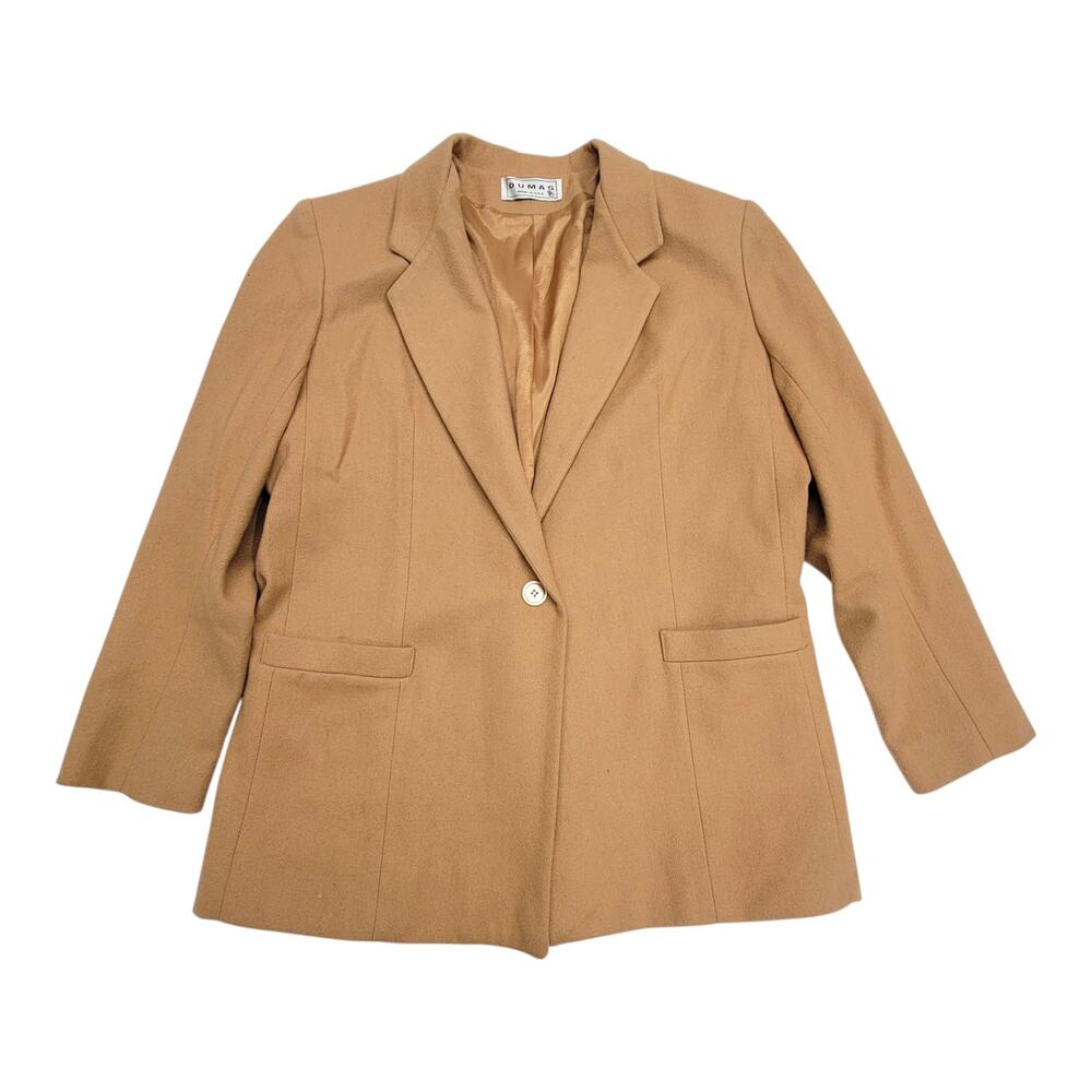 Vintage Dumas Womens Wool Blazer Jacket Camel Tan 1 Button Made in USA Large